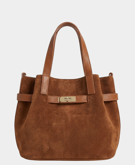 
Suede & Leather Turn Lock Handbag in BROWN view 1