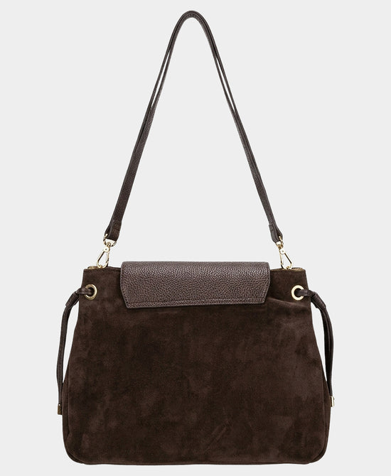 
Suede & Leather Side Tie Crossbody Bag in DARK BROWN view 2