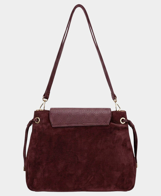 
Suede & Leather Side Tie Crossbody Bag in BURGUNDY view 2