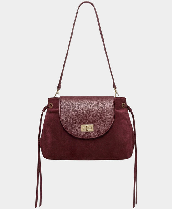 
Suede & Leather Side Tie Crossbody Bag in BURGUNDY view 1