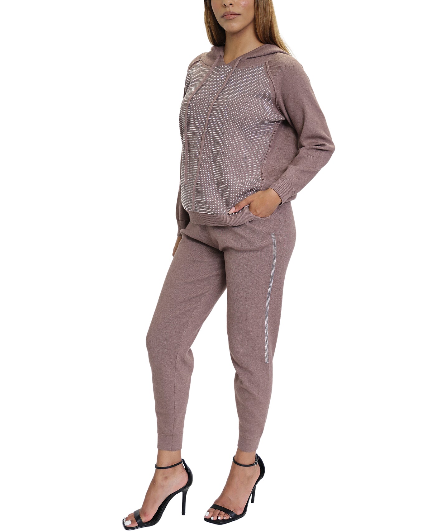 Knit Studded Hoodie Top and Jogger Set- 2 Pc Set image 1