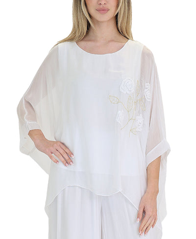 Silk Hanky Hem Top w/ Floral Embroidery image 1