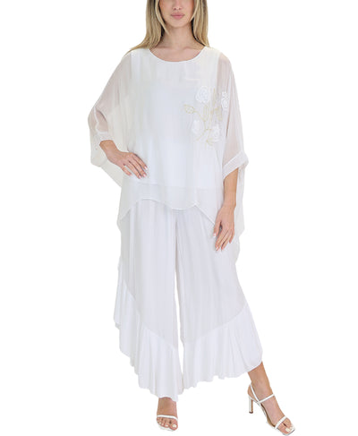 Silk Hanky Hem Top w/ Floral Embroidery image 2