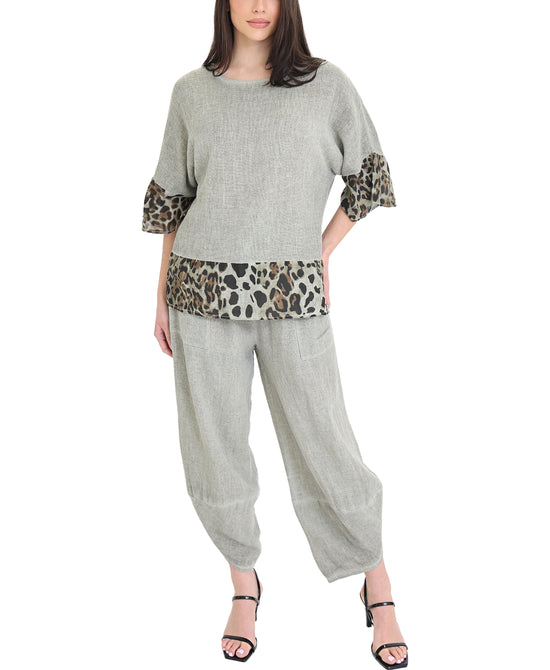 Leopard Print Linen Top view 