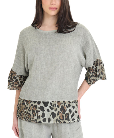 Leopard Print Linen Top image 1