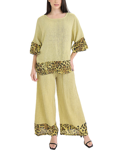 Linen & Cotton Pants w/ Leopard Trim image 2