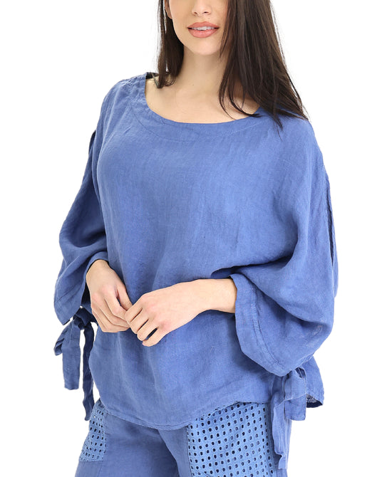 Linen Split Sleeve Top view 