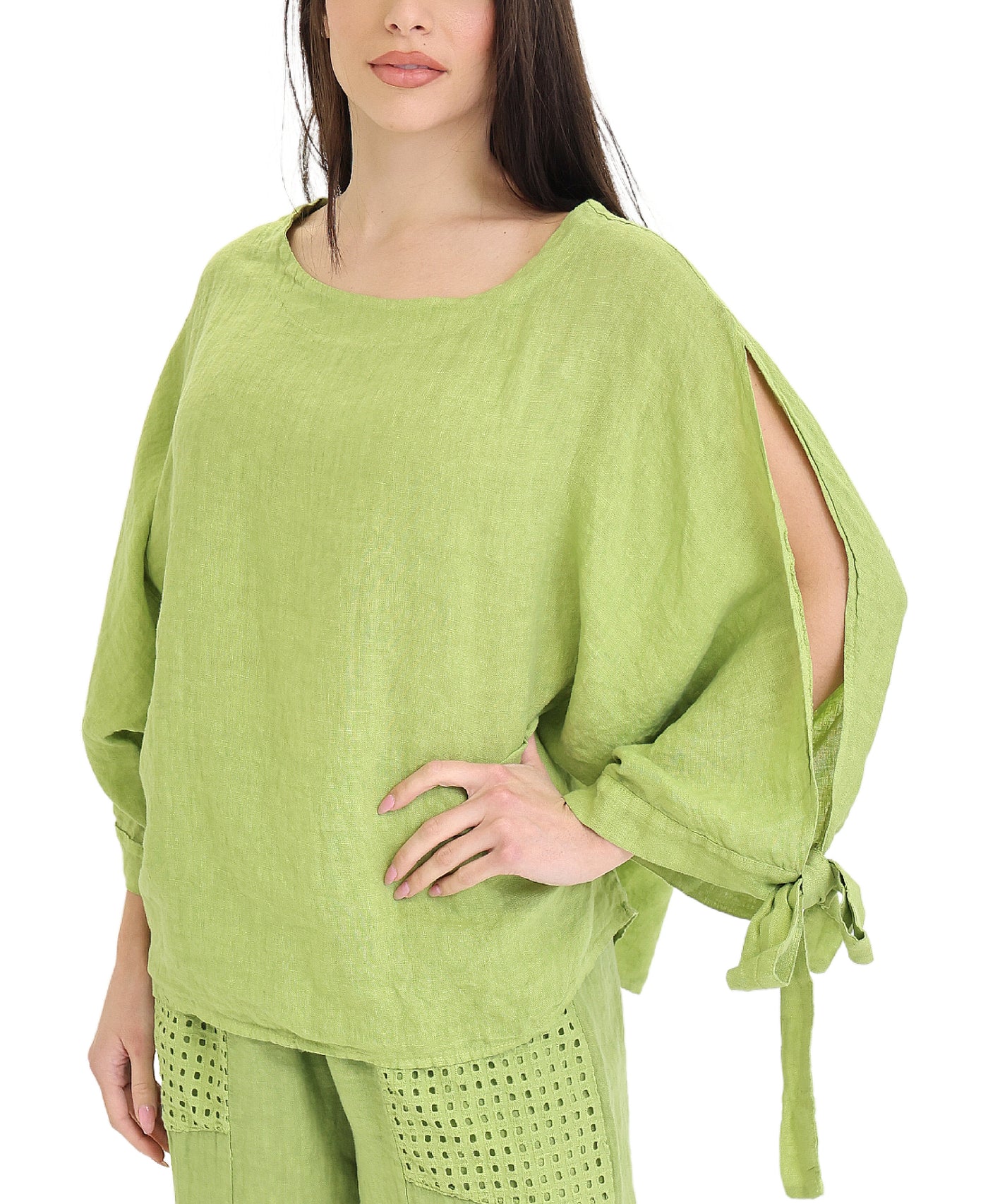 Linen Split Sleeve Top view 1