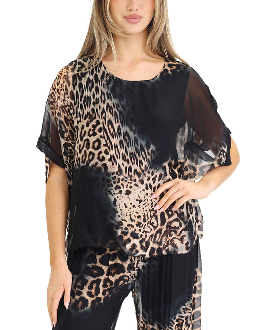 Silk Leopard Print Top view 