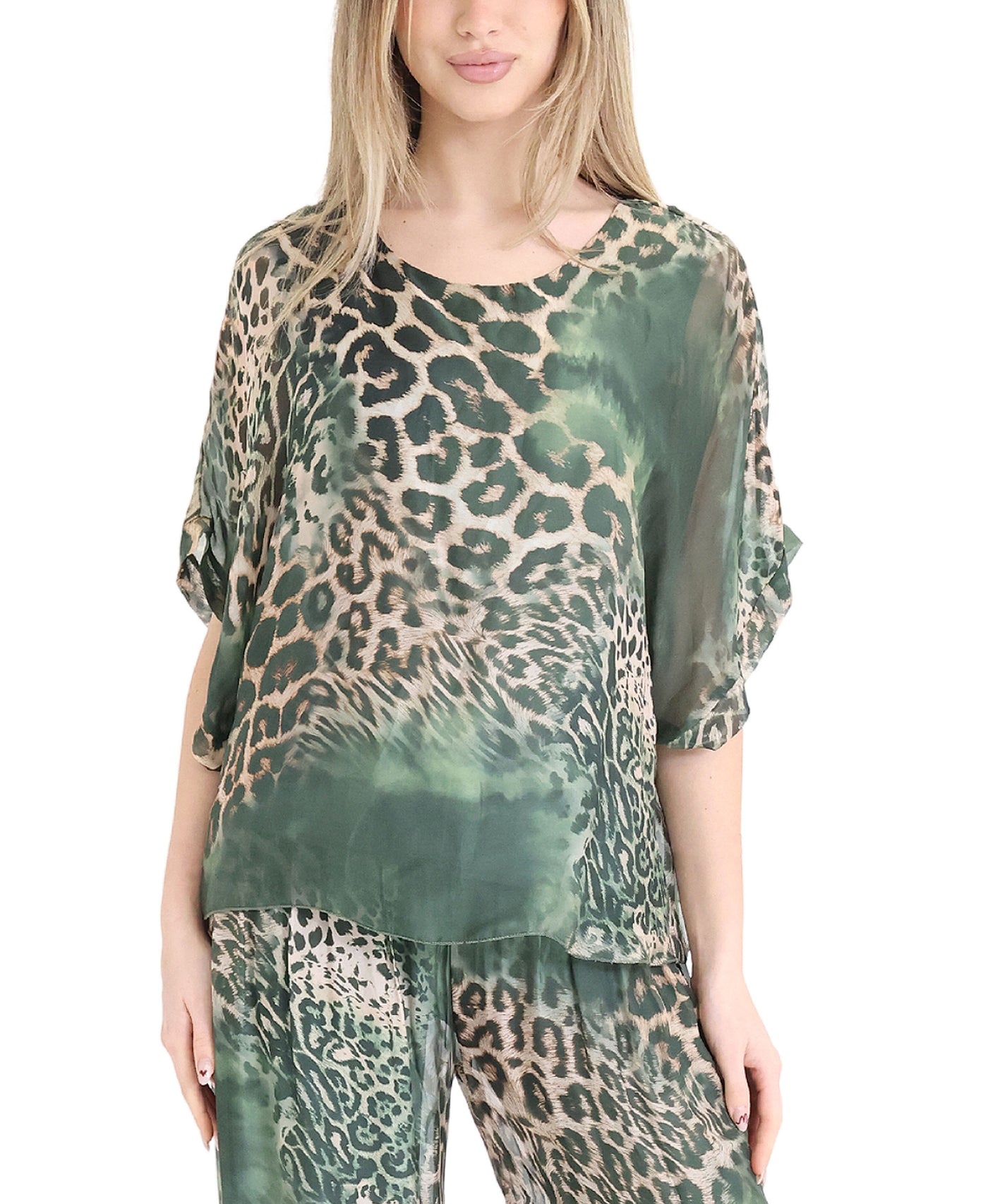 Silk Leopard Print Top view 1