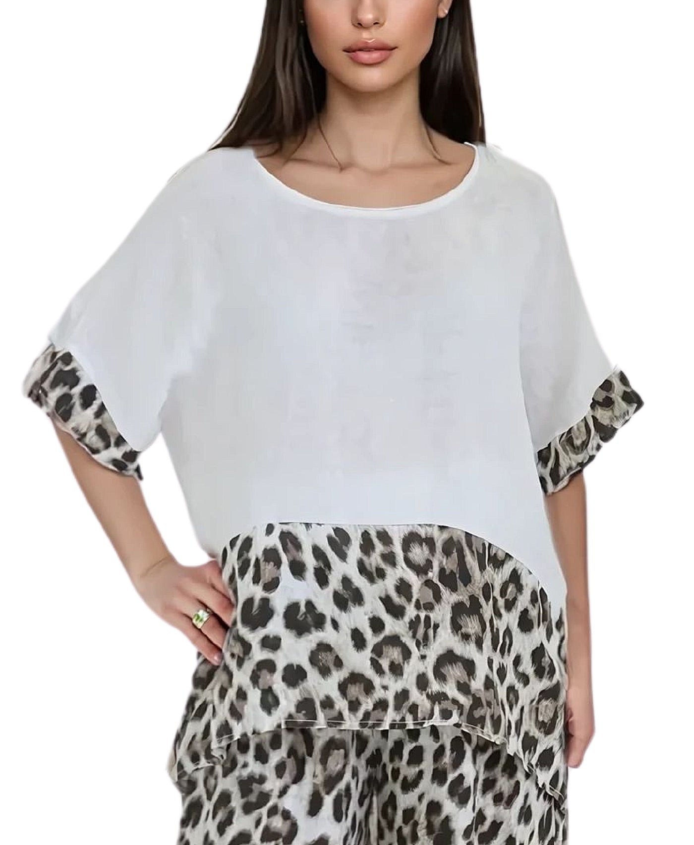 Leopard Print Linen Top view 1