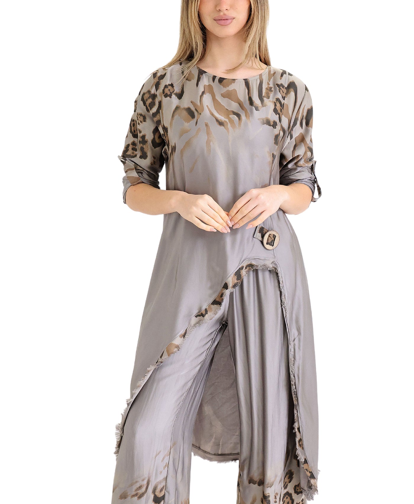 Satin Leopard Print Asymmetrical Tunic