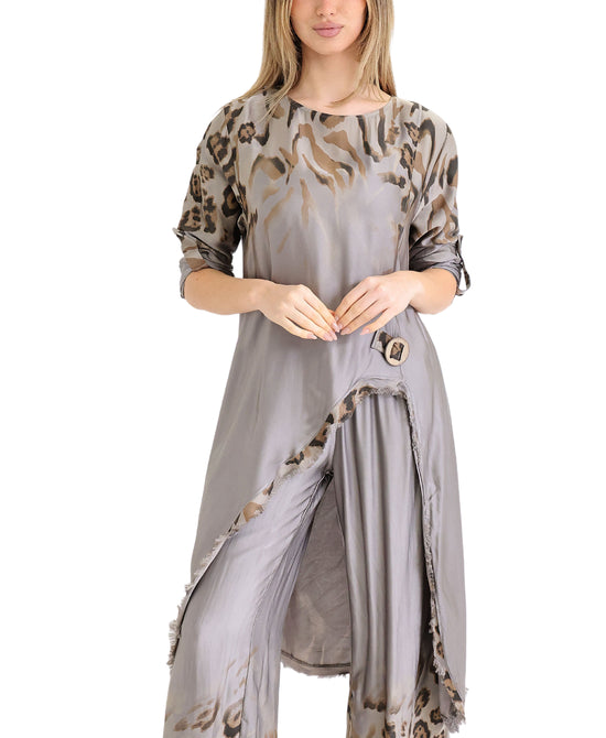 Satin Leopard Print Asymmetrical Tunic view 