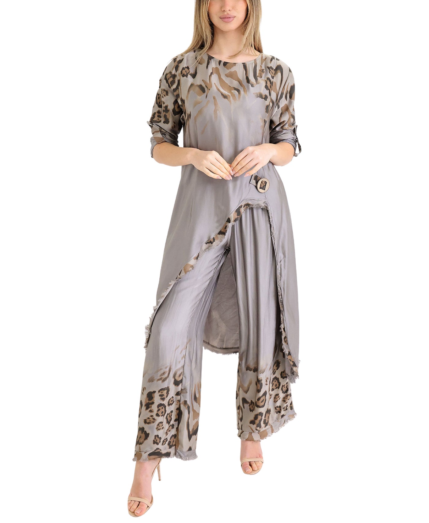 Satin Leopard Print Asymmetrical Tunic