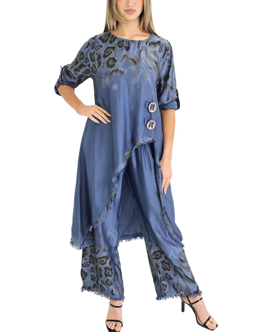 Satin Leopard Print Asymmetrical Tunic view 