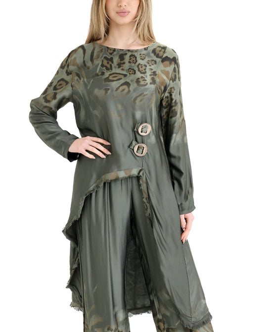 Satin Leopard Print Asymmetrical Tunic view 