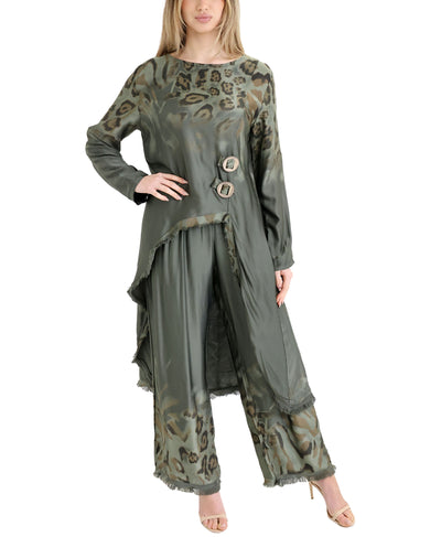 Satin Leopard Print Asymmetrical Tunic image 2