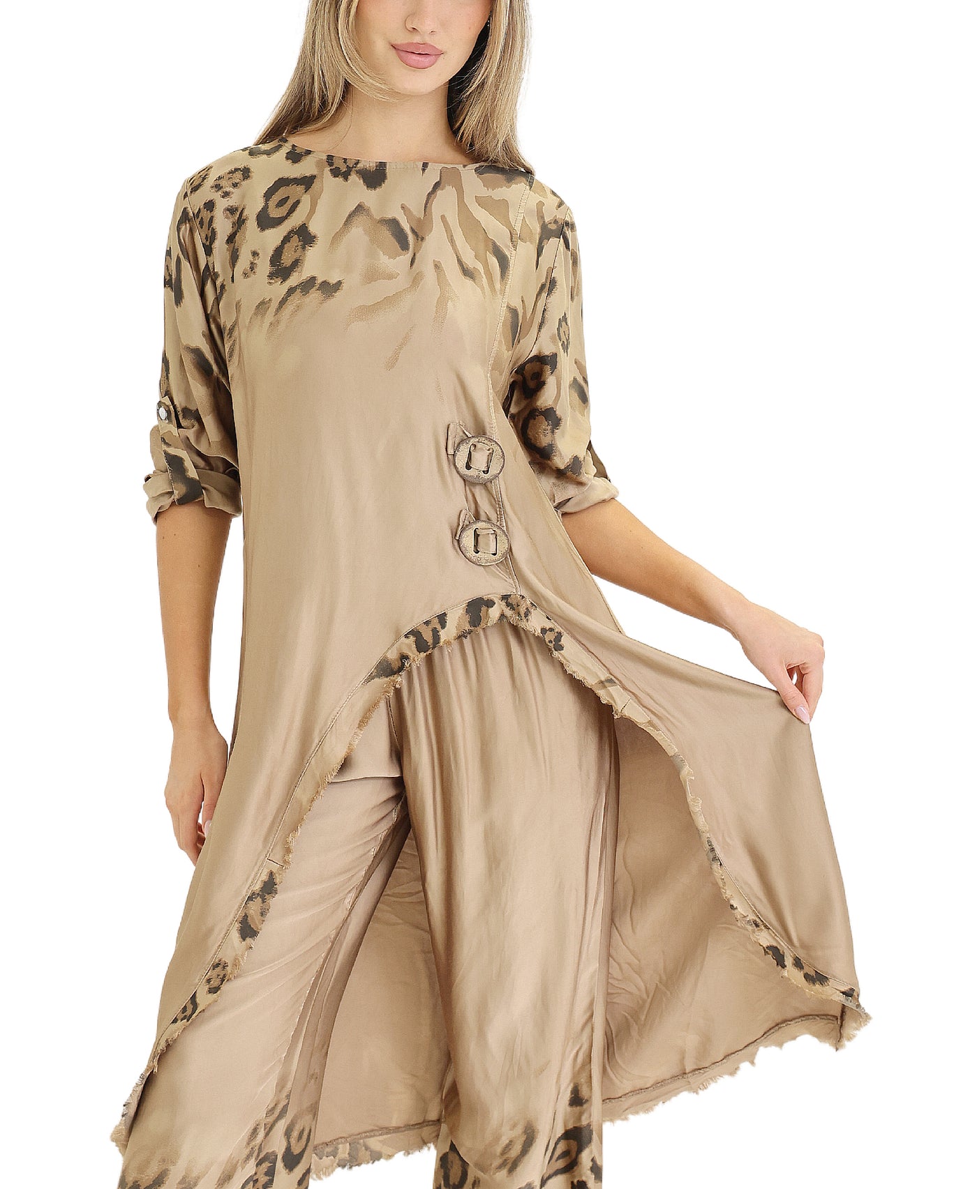 Satin Leopard Print Asymmetrical Tunic view 3