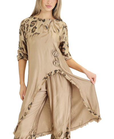 Satin Leopard Print Asymmetrical Tunic