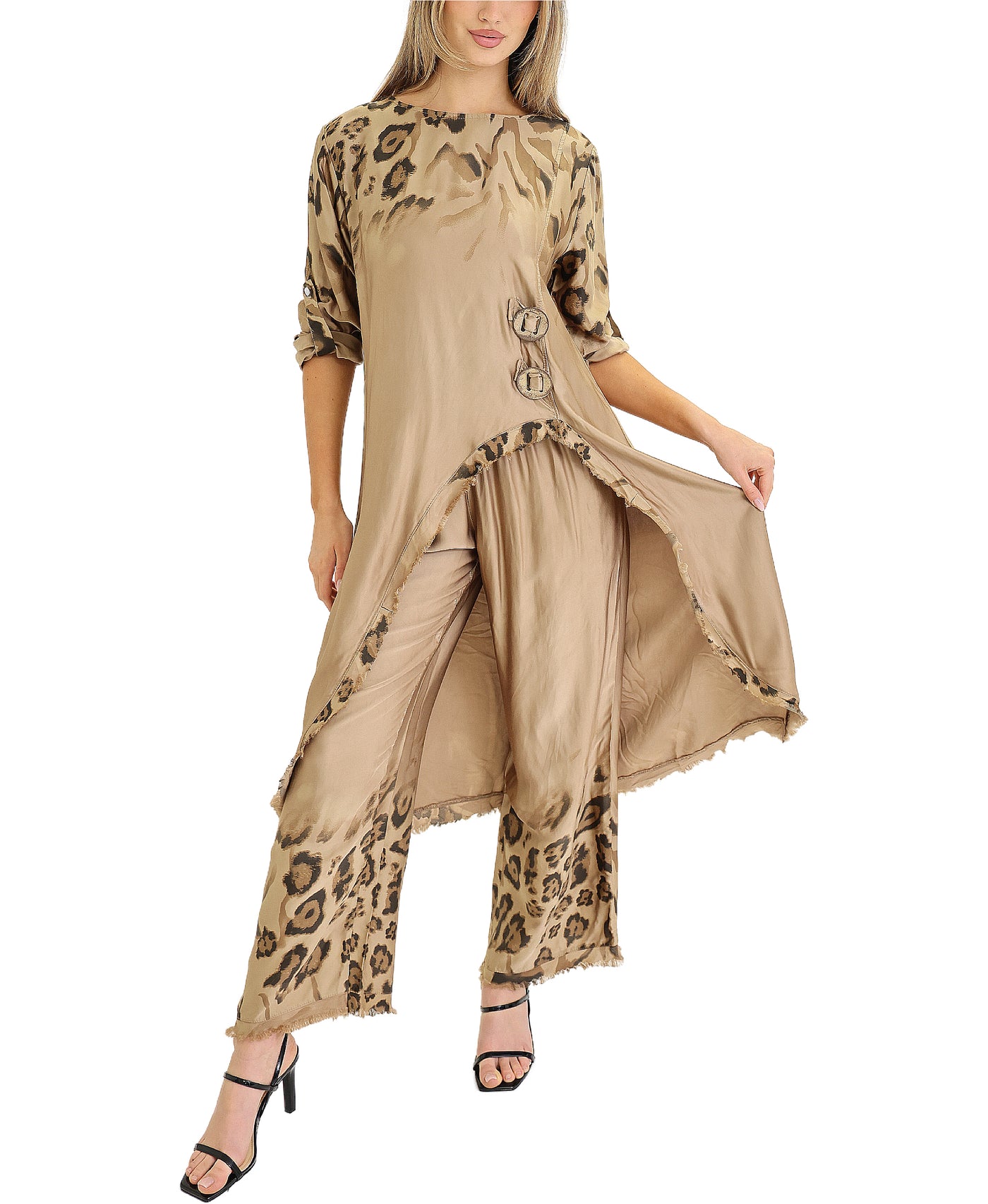 Satin Leopard Print Asymmetrical Tunic