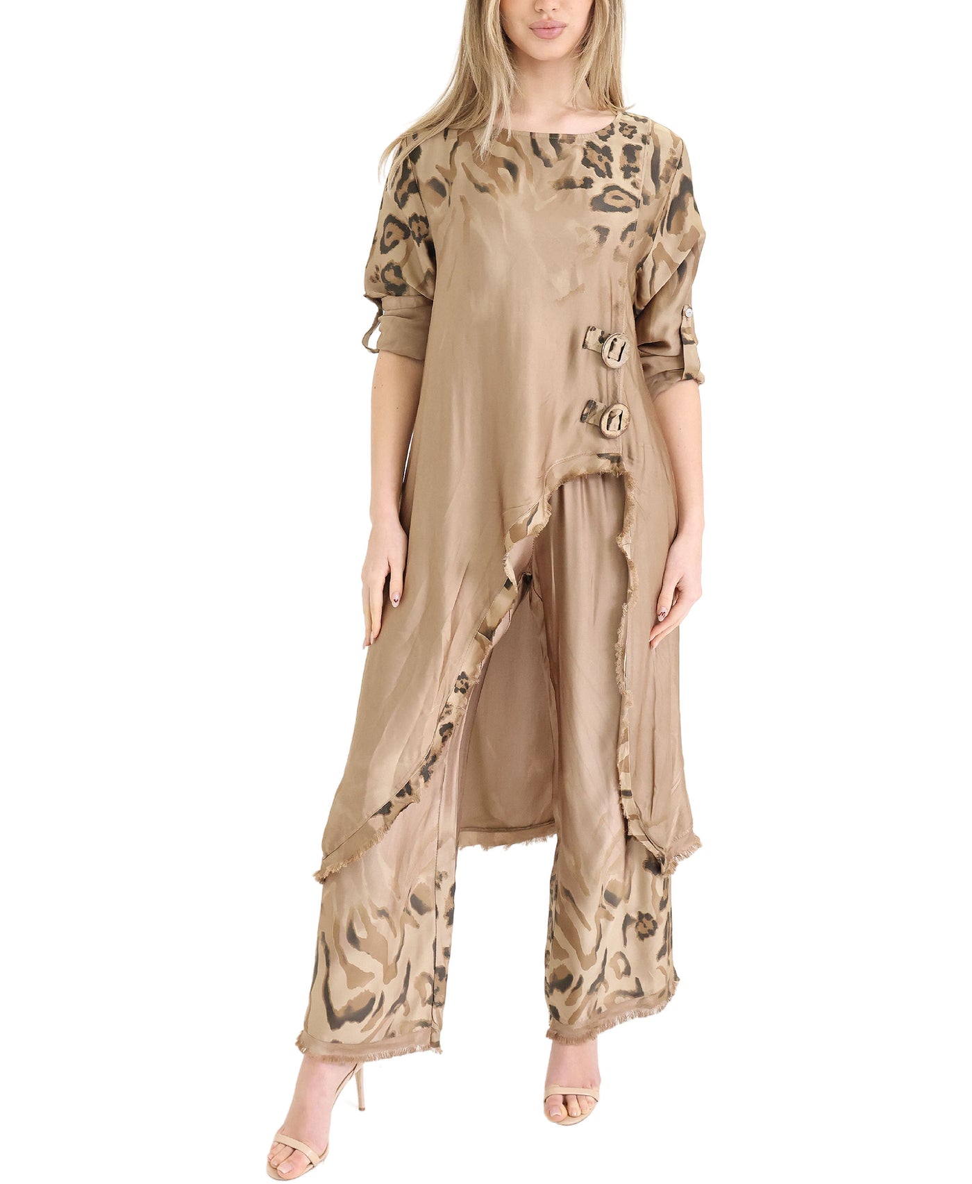 Satin Leopard Print Asymmetrical Tunic