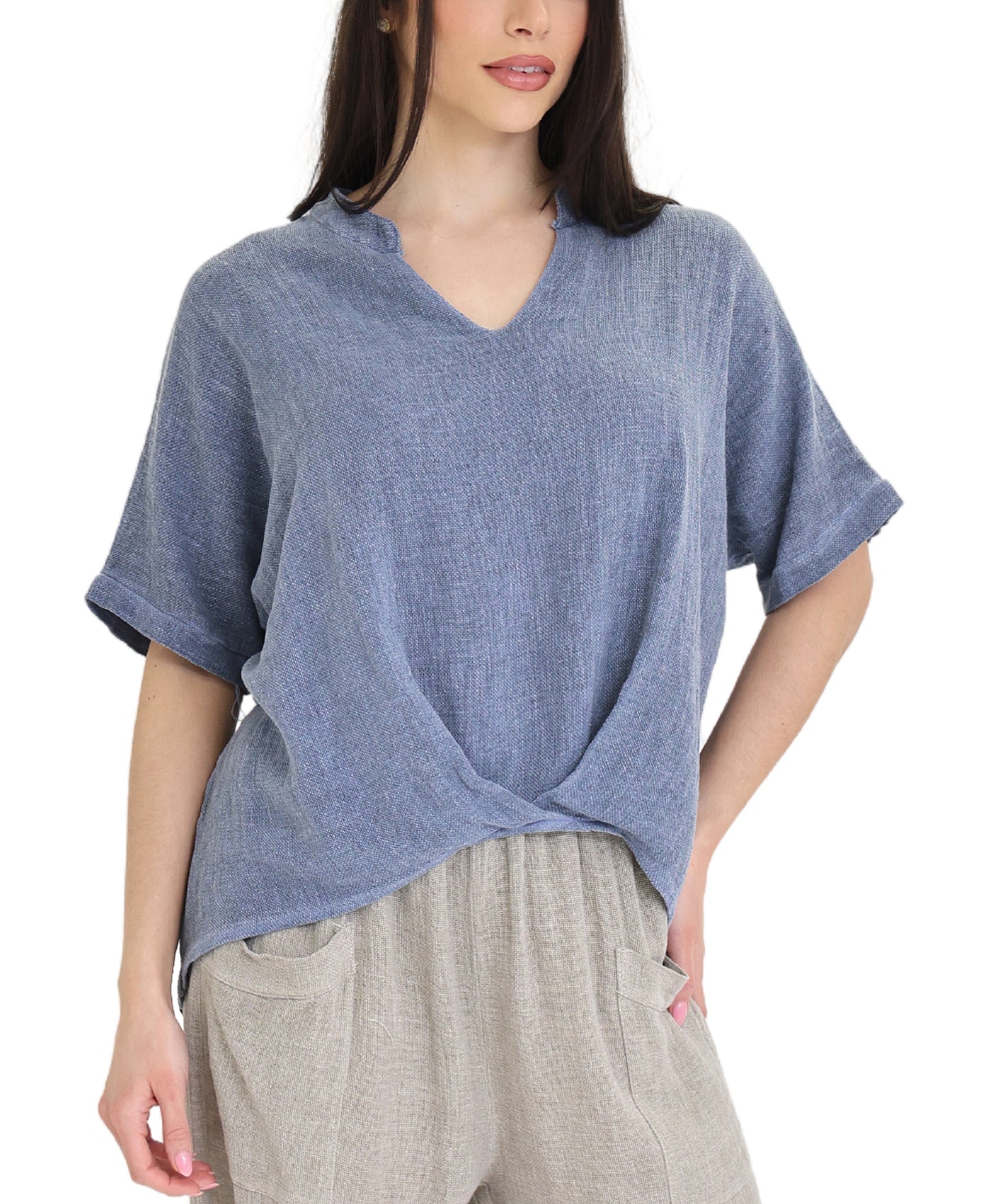 Linen & Cotton Knot Front Top view 1