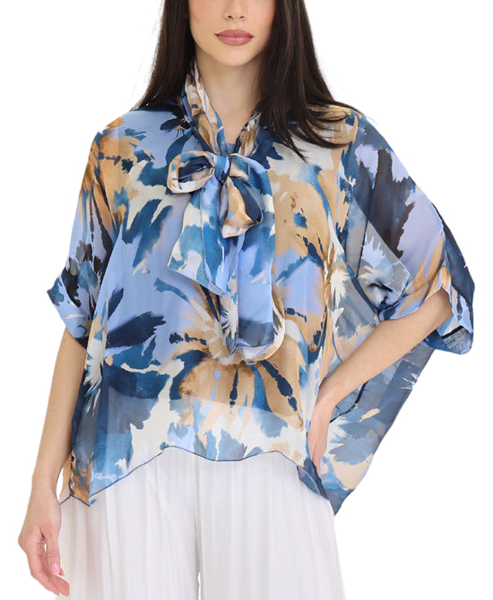 Silk Floral Print Top view 