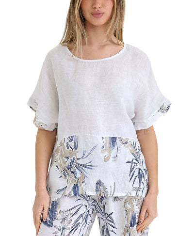 Linen Floral Trim Hi-Lo Top