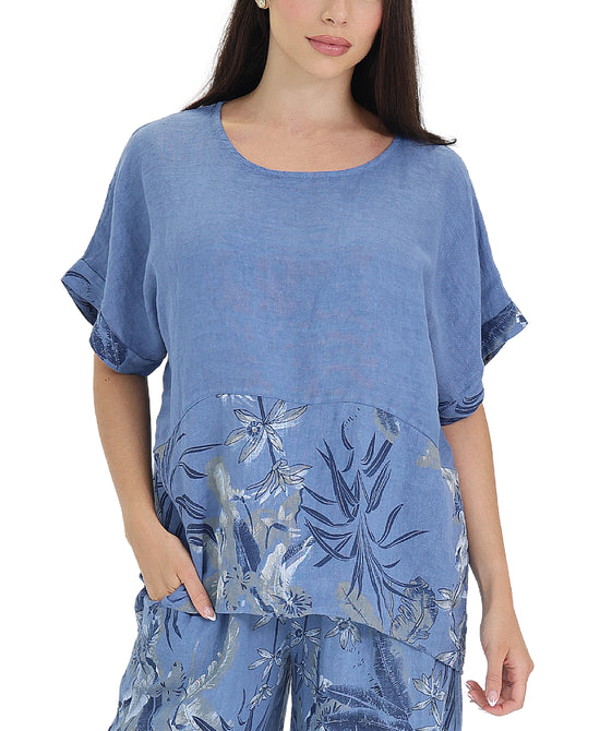 Linen Floral Trim Hi-Lo Top view 
