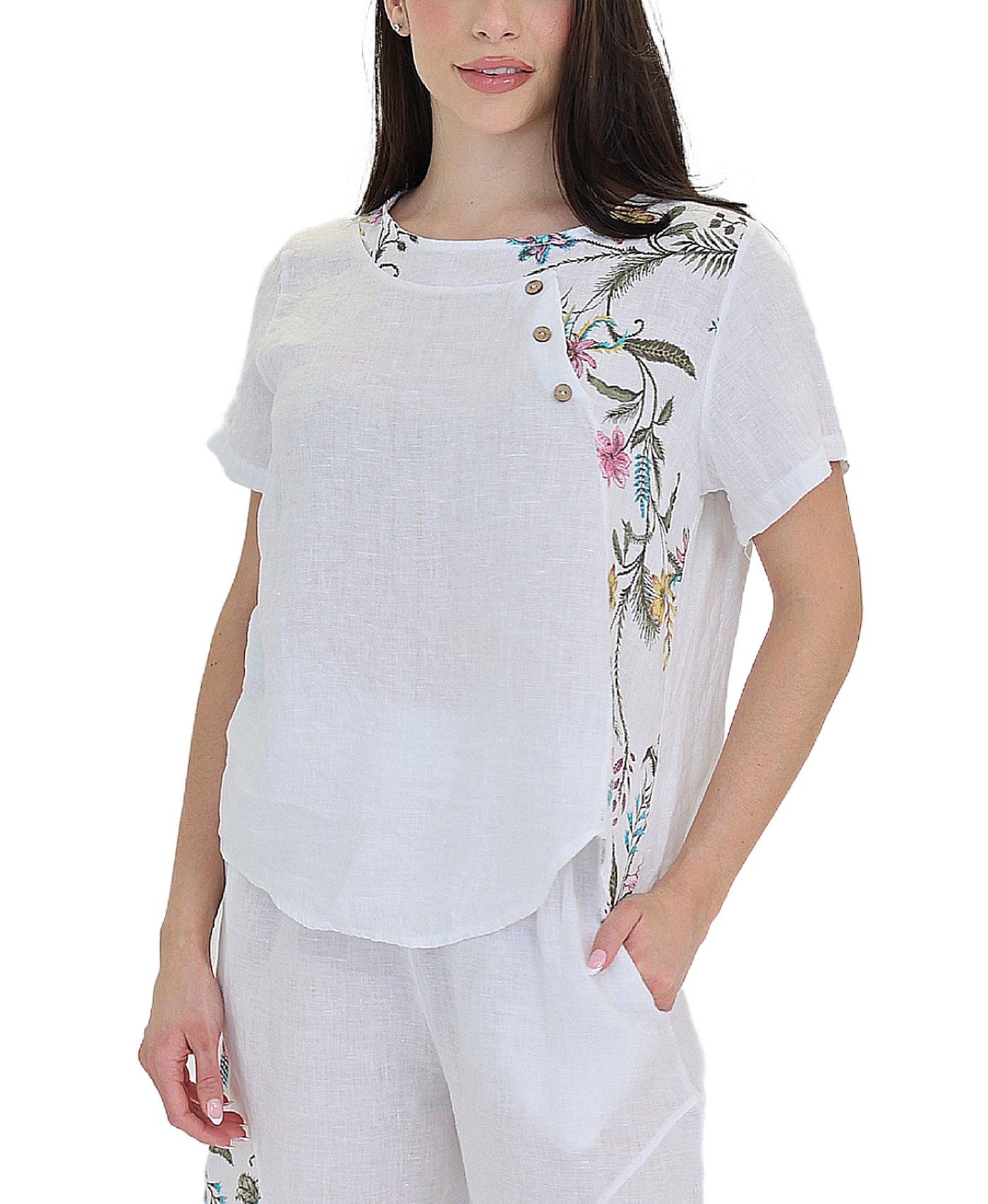 Linen Top w/ Floral Print view 1