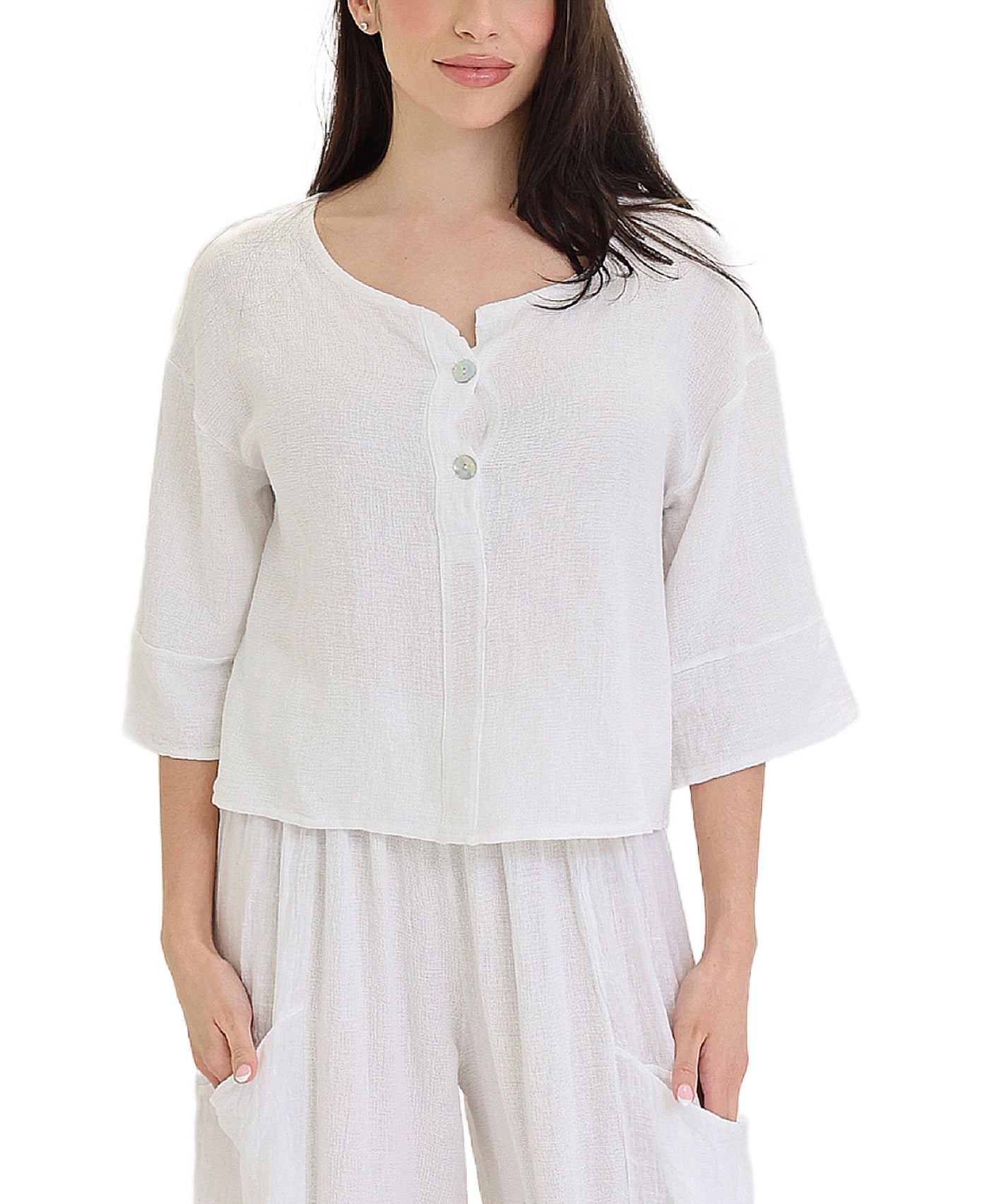 Linen & Cotton Blend Top w/ Buttons view 1