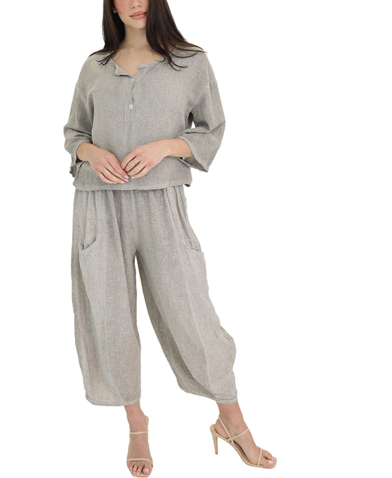 Linen & Cotton Blend Top w/ Buttons view 