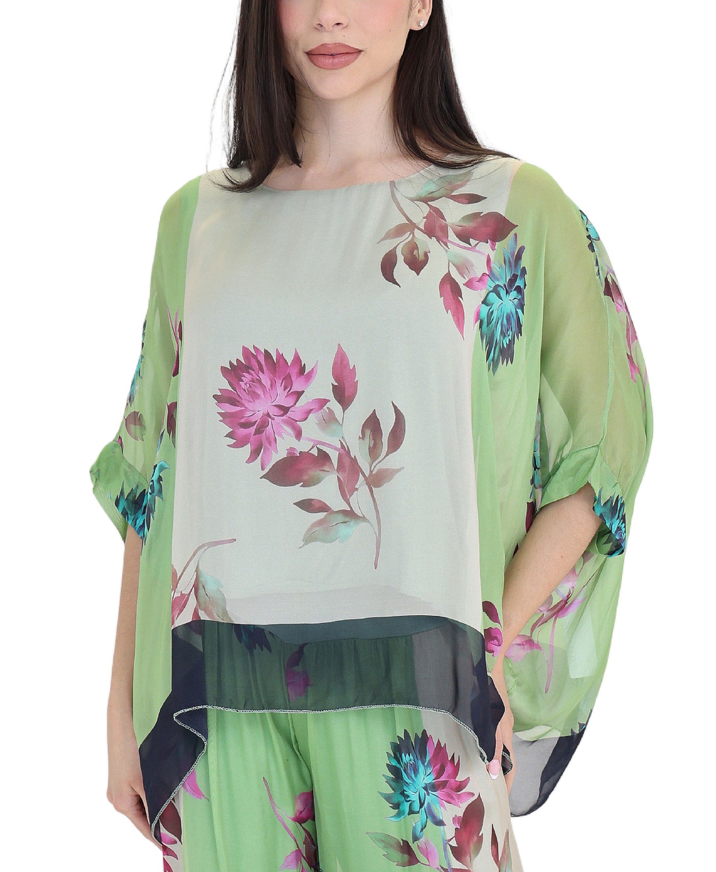 Asymmetrical Silk Floral Print Top view 1