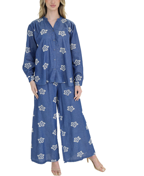 Embroidered Denim Top view 