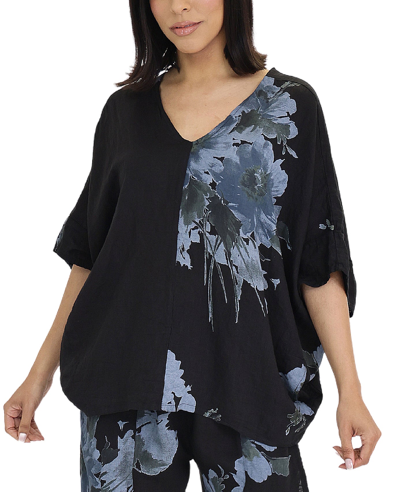Linen Floral Print Top view 1