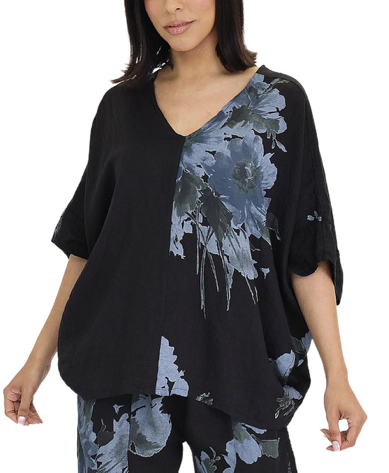 Linen Floral Print Top view 