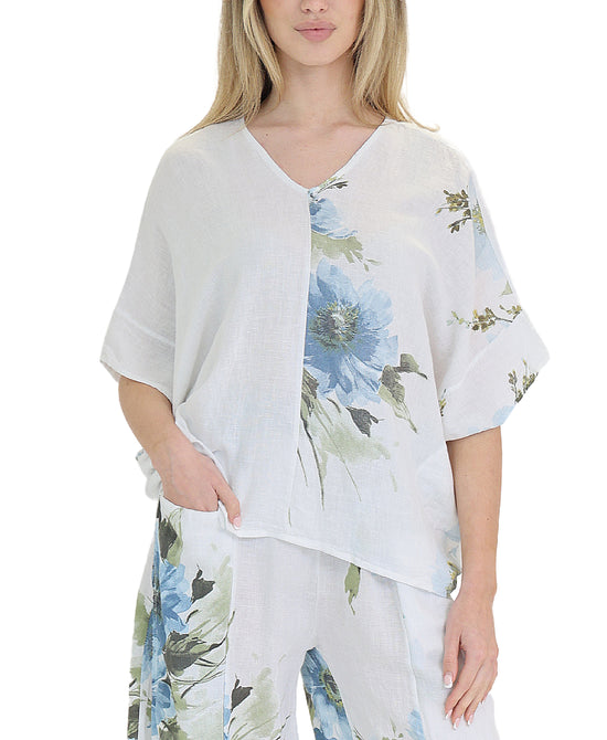 Linen Floral Print Top view 