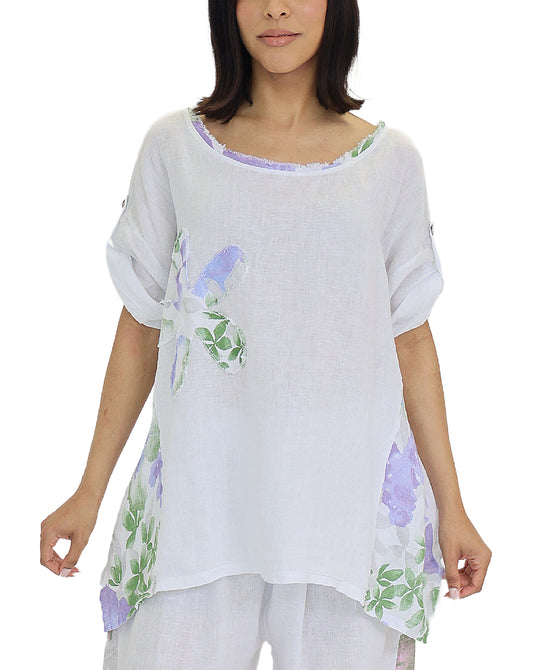 Linen Floral Print Top view 