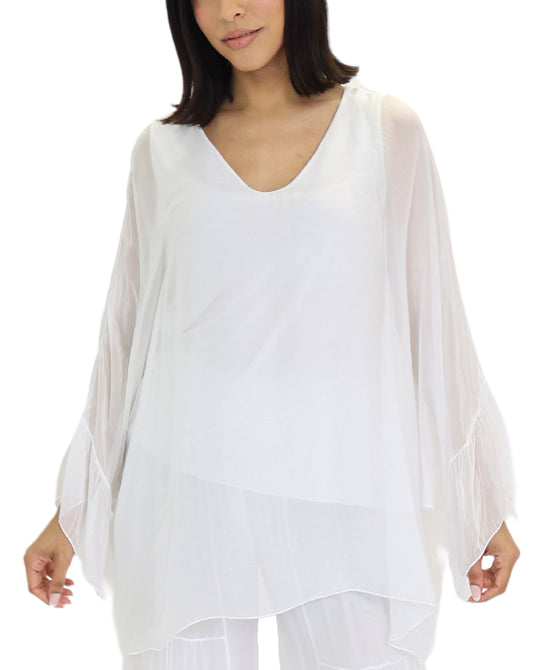 Silk Ruffle Sleeve Top view 