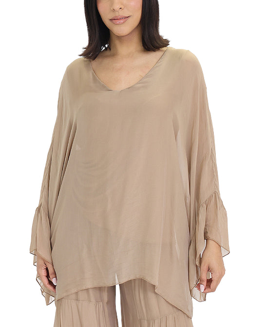 Silk Ruffle Sleeve Top view 