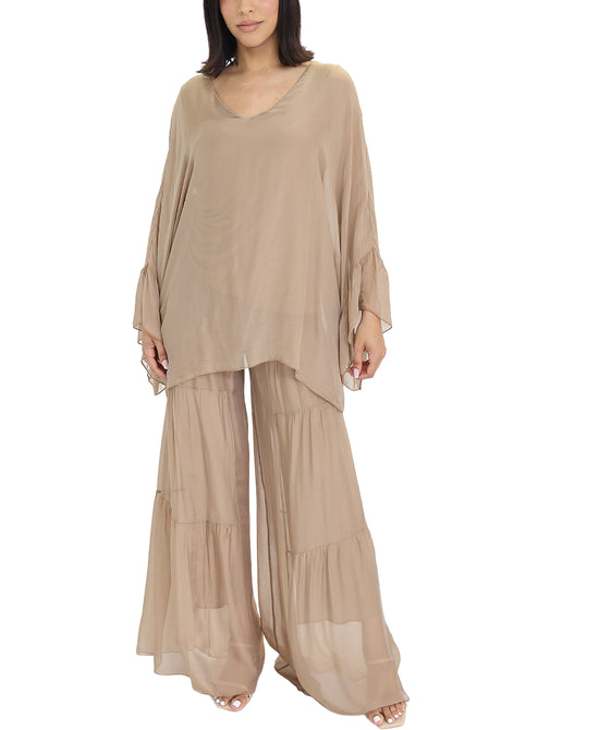 Silk Ruffle Sleeve Top view 