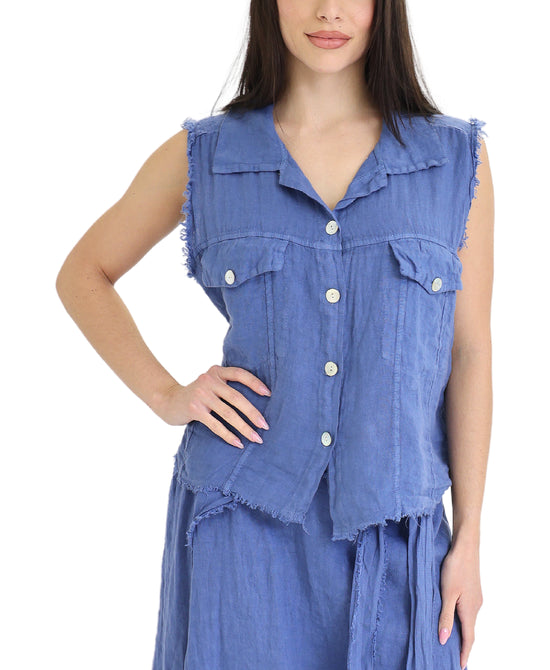 Linen Vest w/ Frayed Edges view 