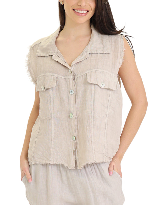 Linen Vest w/ Frayed Edges view 