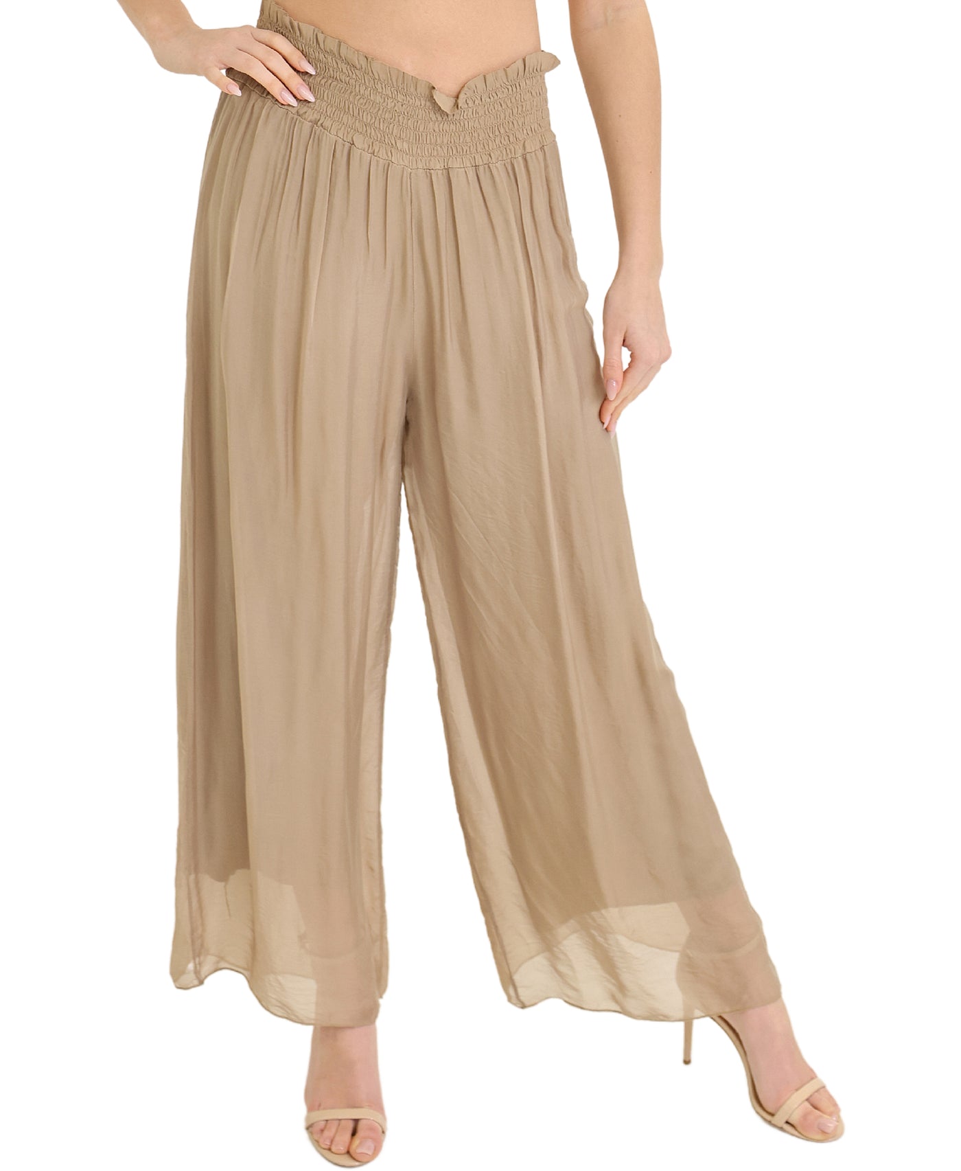 Silk Pants w/ Smocked Elastic Waist view 1