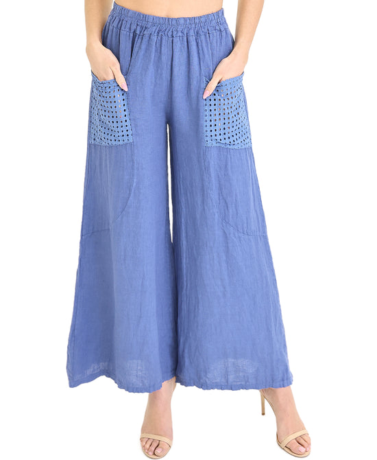 Linen Wide Leg Pants w/ Eyelet Pockets view 