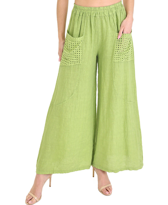 Linen Wide Leg Pants w/ Eyelet Pockets view 