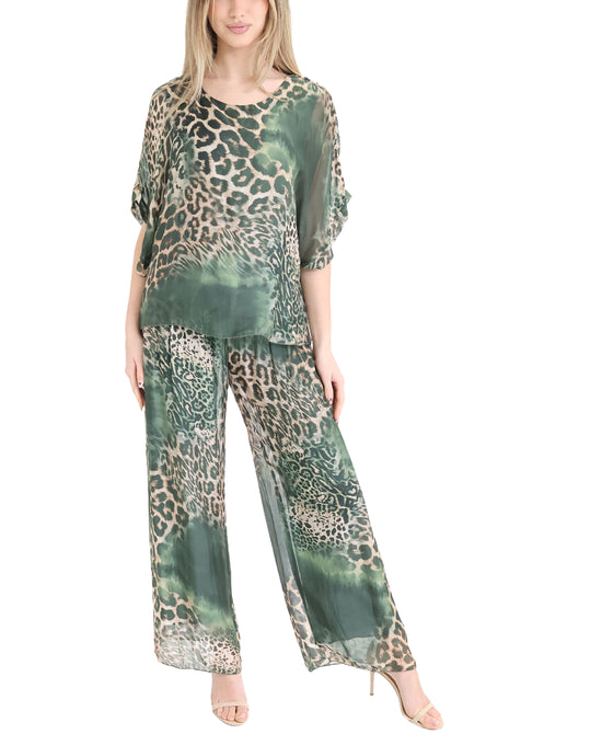 Silk Leopard Print Pants view 