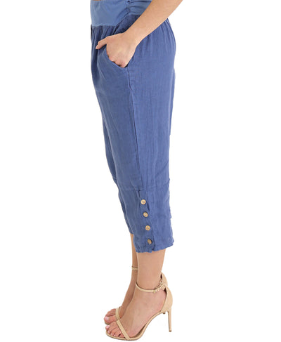 Linen Crop Pants w/ Button Accents image 2