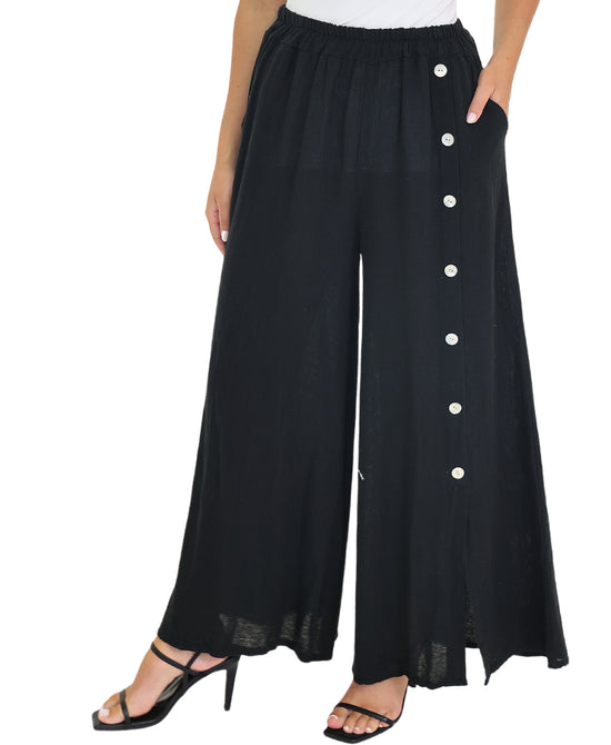 Linen & Cotton Pants w/ Button Detail view 
