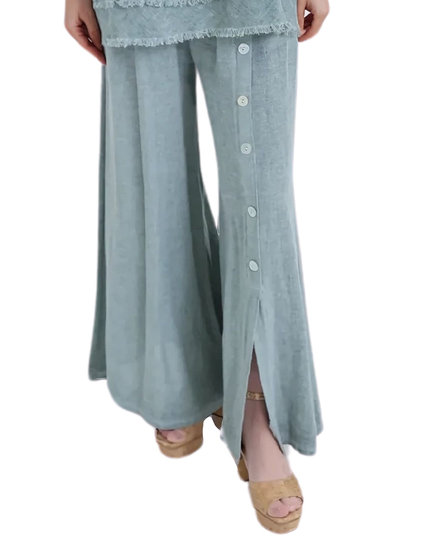 Linen & Cotton Pants w/ Button Detail view 1